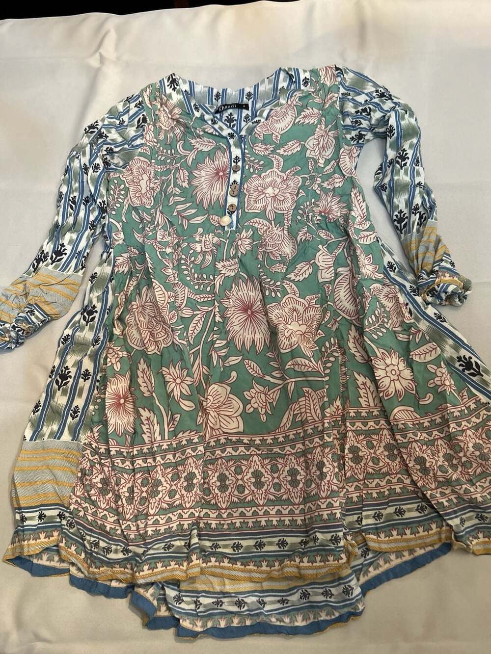 Khaadi Floral Print Long Sleeve Kurta Tunic Top Size 8